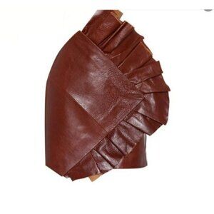 NWT $4,100 Saint Laurent Paris Ruffled Leather Mini Skirt Brown Size 8
